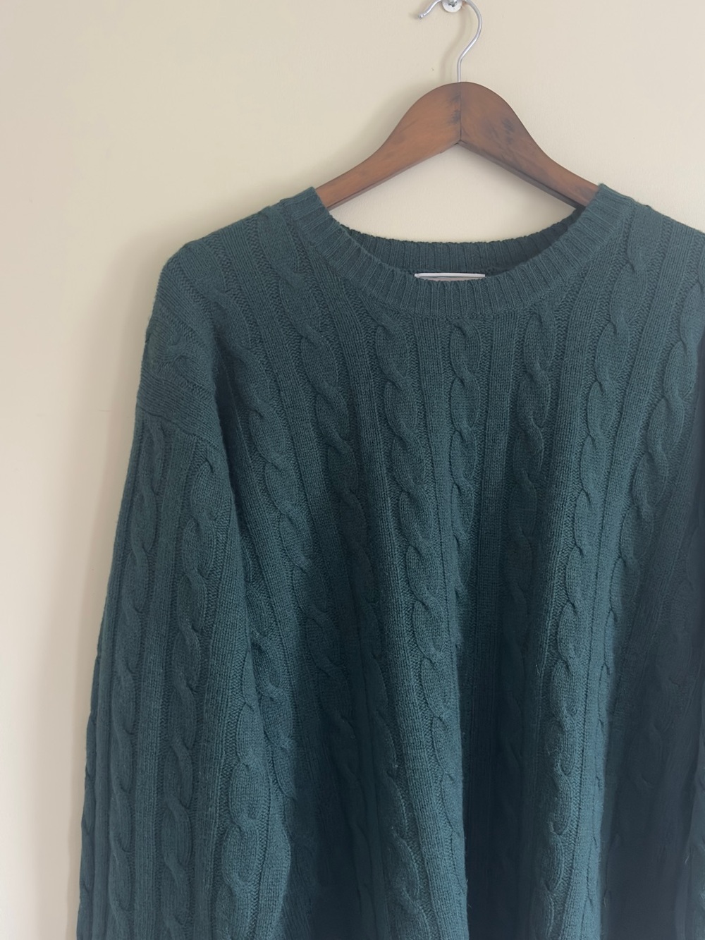 LL Bean 100% Cashmere Vintage Cable Knit Sweater in Forest Green